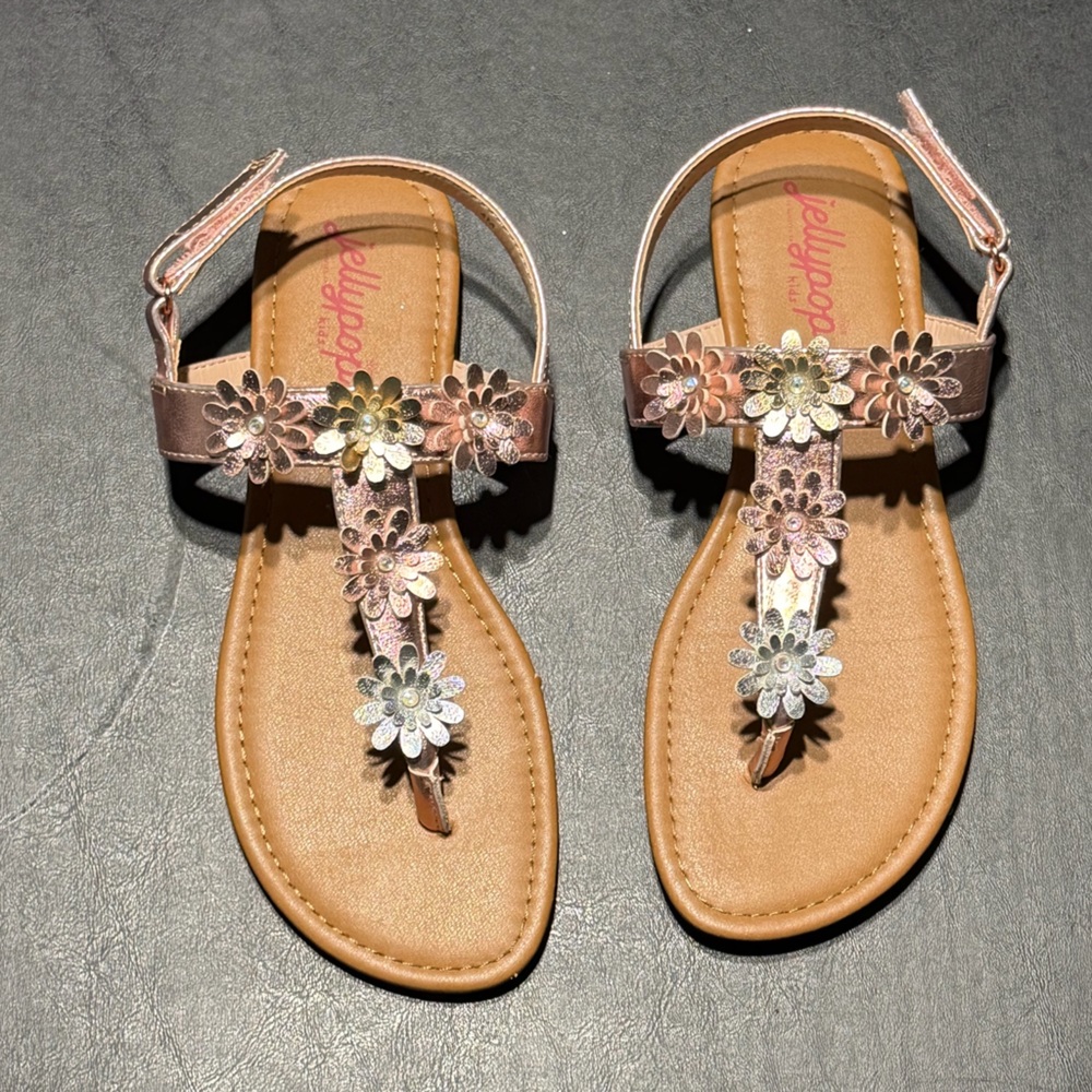 Girls Size 4 Jellypop Kids Rose Gold and Silver Flower Sandals